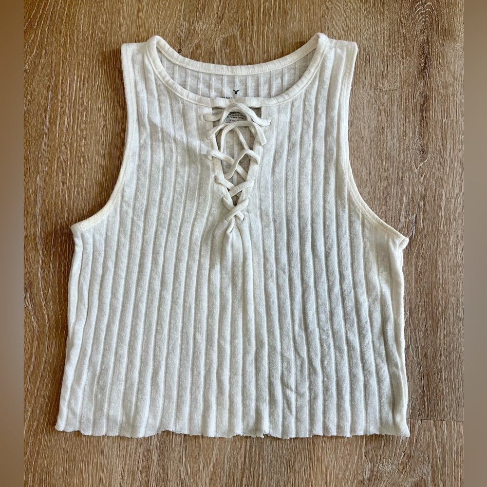 American eagle cropped cream ribbed tank top